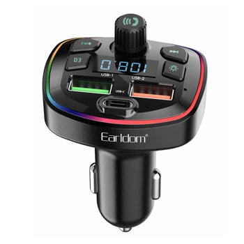 FM трансмитер Earldom ET-M71, Bluetooth 5.0, LCD дисплей, 1x USB-C, 2x USB-A, подсветка, черен | JAR Computers Earldom ET-M71 17721