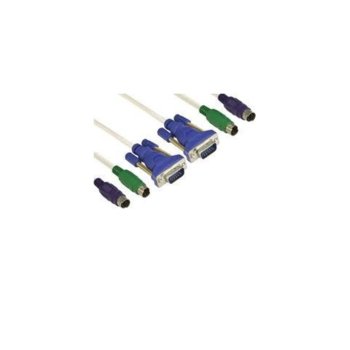Кабел VCom CK501A-3m, от (VGA + 2x PS/2)(м) към (VGA + 2x PS/2)(м), за KVM switch, 3m | JAR Computers VCom CK501A-3m
