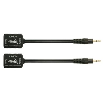 Кабел Lindy 70450, от RJ-45 Cat. 5/6(ж) към AUX(м), черен, удължителен, изпраща аналогов звук на 500 метра през стандартен мрежов кабел | JAR Computers LINDY LNY-70450