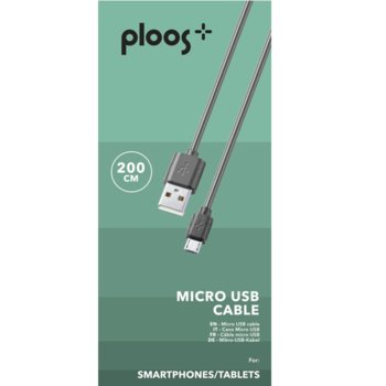 Кабел Ploos 6558, USB Type A(м) към Micro USB(м), 2m, черен | JAR Computers Кабел данни Ploos microUSB 2 м