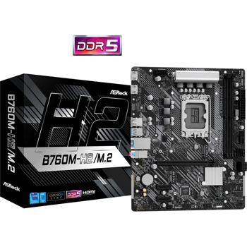 Дънна платка ASRock B760M-H2/M.2. B760, LGA1700, DDR5, PCI-E 4.0 (HDMI), 2x M.2, 4x SATA 6Gb/s, 4x USB 3.2 Gen 1 Type-A, Micro ATX | JAR Computers ASRock B760M-H2/M.2