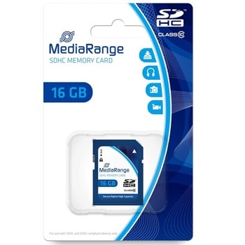 Карта памет 16GB SDHC, MediaRange MR963, Class 10, скорост на четене 45MB/s, скорост на запис 15MB/s | JAR Computers MediaRange MR963