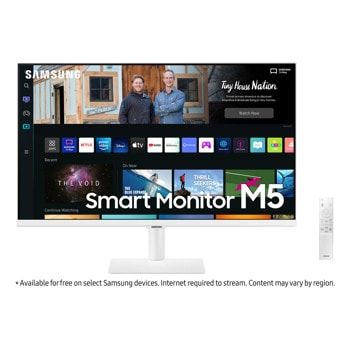 Монитор Samsung Smart Monitor M5 (LS27BM501EUXEN), 27" (68.58 cm) VA панел, 60Hz, Full HD, 4ms (GTG), 3.000:1, 250 cd/m2, HDMI, USB, WiFi, Bluetooth, бял image