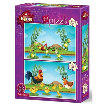 Пъзел Art Puzzle Животни и Бебета 2 в 1 95 части