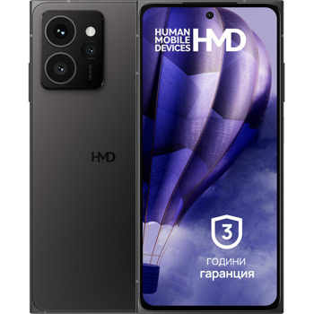 Смартфон HMD Skyline (черен), поддържа 2 SIM карти, 6.55" (16.64cm) Full HD+ pOLED 144Hz дисплей, осемядрен Snapdragon 7s Gen 2 2.4GHz, 12GB RAM, 256GB Flash памет (+microSD слот), 108 + 50 + 12 & 50 Mpix камери, Android, 209g | JAR Computers HMD Skyline Twisted Black 12/256GB HQ50200045X90