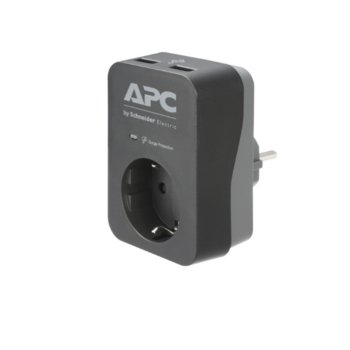Разклонител APC Essential SurgeArrest (PME1WU2B-GR), 1 гнездо, 2x USB, защита от токови удари, черен image