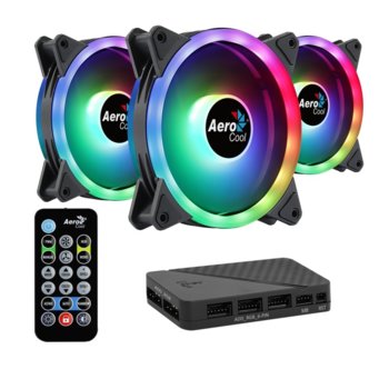 Вентилатор 120mm AeroCool Fan Pack 3in1 DUO 12 Pro, 4-pin PWM, 3 броя, контролер, дистанционно, 1000 rpm, RGB подсветка | JAR Computers AeroCool Fan Pack 3in1 DUO 12 Pro ACF3-DU10227.11