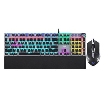 Комплект клавиатура и мишка T500, гейминг, RGB подсветка, оптична мишка (2400 DPI), USB, сиви | JAR Computers Комплект клавиатура и мишка T500 Сив 6148