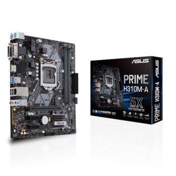 Дънна платка ASUS PRIME H310M-A, H310, 1151, DDR4, PCI-Е(DVI-D, D-Sub, HDMI), 1x M.2, 4x SATA 6Gb/s, 2 x USB 3.1 Gen 1 (blue) Type-A, 2 x USB 2.0, Micro ATX | JAR Computers ASUS PRIME H310M-A 90MB0WI0-M0EAY0