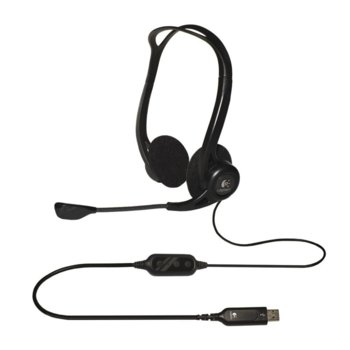 Слушалки Logitech PC960, микрофон, бързи бутони, USB, черни | JAR Computers Logitech PC Headset 960 981-000100