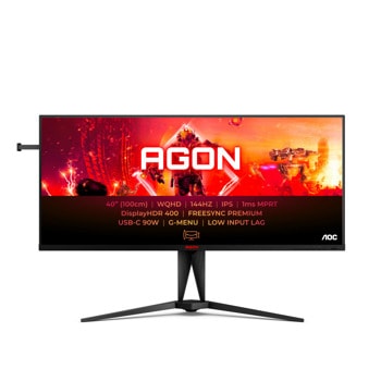 Монитор AOC AG405UXC, 40" (101.60 cm), IPS панел, 144Hz, QHD, 1ms, 80 000 000:1, 350 cd/m2, DisplayPort, HDMI, USB, USB-C | JAR Computers AOC AG405UXC