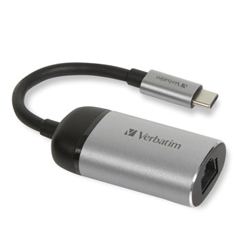 Мрежови адаптер Verbatim 49146, от USB-C(м) към 1x 10/100/1000 RJ45, сив | JAR Computers Verbatim USB-C to Ethernet Adapter 49146