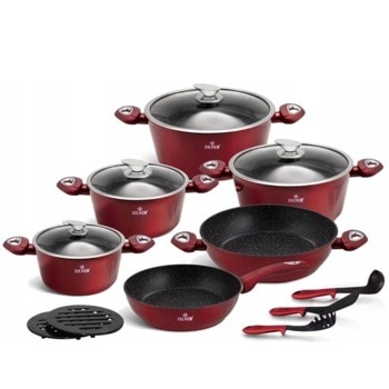 Комплект съдове Zilner ZL 8516, алуминий, мраморно покритие, 15 части, червен | JAR Computers Zilner ZL 8516