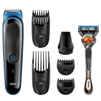 Тример Braun MGK3045 + Gillette ProGlide FlexBall, за коса, тяло и брада, до 60 мин. работа, черен/син | JAR Computers Braun MGK3045 Gillette ProGlide FlexBall