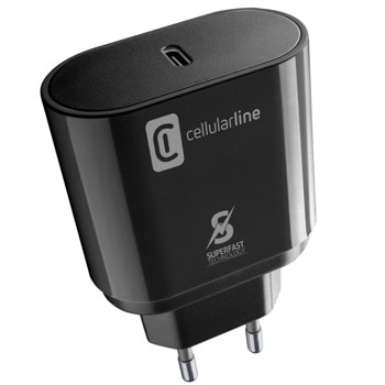 Зарядно за телефон Cellularline, от контакт към 1x USB C(ж), черно | JAR Computers Cellularline IT8307