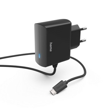 Зарядно устройство HAMA 201617, от контакт към 1x micro-USB(м), 6W, 5V/1,2A, черно, с кабел 1.0m | JAR Computers зарядно устройство hama 201617