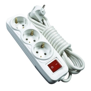 Разклонител VALVNOS, 3 гнезда, бутон за вкл./изкл., 5m, бял | JAR Computers Разклонител VALVNOS 3 гнезда, 5м, бял