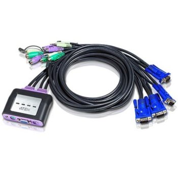 KVM суич ATEN CS64A, 4х 1, автом., PS2 + audio, включени кабели | JAR Computers ATEN CS64A