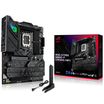 Дънна платка Asus ROG STRIX B860-F GAMING WIFI, B860, LGA1851, DDR5, PCI-E 5.0 (TB4&DP&HDMI), 4x SATA 6Gb/s, 4x M.2 slots, 1x Thunderbolt 4, 1x USB 3.2 Gen 2x2 Type-C, 2.5GbE LAN, Wi-Fi 7, Bluetooth 5.4, ATX | JAR Computers Asus ROG STRIX B860-F GAMING WIFI 90MB1JG0-M0EAY0