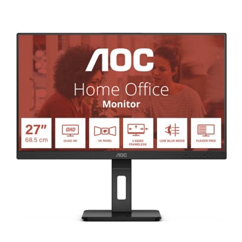 Монитор AOC Q27E3UMF, 27" (68.58 cm), VA панел, 75Hz, WQHD, 4ms, 20 000 000:1, 300 cd/m2, DisplayPort, HDMI | JAR Computers AOC Q27E3UMF