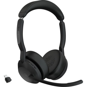 Слушалки Jabra Evolve2 55 (25599-999-899), безжични, Link380c USB-C Bluetooth адаптер, микрофон, 28mm драйвери, ANC, до 16 часа време на работа, Jabra SafeTone, сертифицирани за Microsoft Teams, черни | JAR Computers Jabra Evolve2 55 Bluetooth Link380c MS