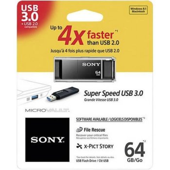 Памет 64GB USB Flash Drive, Sony Microvault X Series, USB 3.0, черна | JAR Computers MICROVAULT X SERIES USM64GXB 64GB USB 3.0