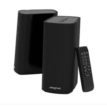Тонколони Creative T100, 2.0, 2x 20W, 3.5mm jack, Optical-in, USB, Bluetooth 5.0, дистанционно, черни | JAR Computers Creative T100