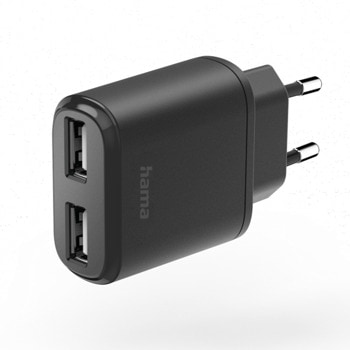 Зарядно устройство Hama 201627, от контакт към 2x USB-A(ж), 12W, 5V/ 2,4A, черно | JAR Computers HAMA 201627