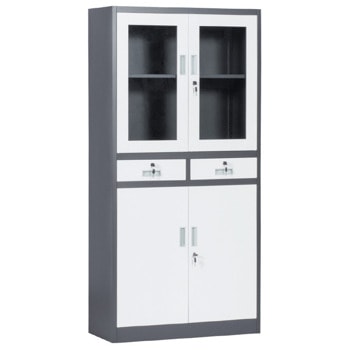 Метален шкаф Carmen CR-1247 Е L SAND, 2x рафтове, 2x шкафове, 2x чекмеджета, прахово боядисан, метален, регулируема височина на рафтовете, бял-графит | JAR Computers Carmen CR-1247 Е L SAND - бял - графит