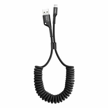 Кабел Baseus, от USB A (м) към Lightning (м), 1m, черен | JAR Computers Baseus Fish Eye Spring CALSR-01