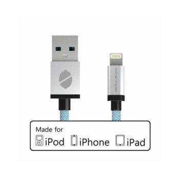 Кабел ZeroLemon USB A(м) към USB Lightning, 3m, бял/син | JAR Computers MFi ZeroLemon USB A(м) към USB Lightning 3m Y297