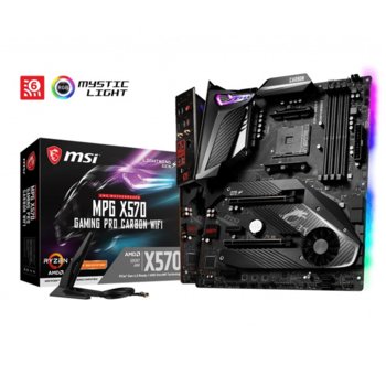 Дънна платка MSI MPG X570 GAMING PRO CARBON WIFI, X570, AM4, DDR4, PCIe 4.0 (HDMI), (CF), 4x SATA3 6.0 Gb/s, 2x M.2, USB 3.2 Gen2 Type-A, Wi-Fi, Bluetooth, ATX | JAR Computers MSI MPG X570 GAMING PRO CARBON WIFE