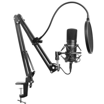 Микрофон Sandberg Streamer USB Microphone Kit (126-07), USB, микрофонен комплект, включва метален микрофон/поп филтър/капак против вятър/регулируема настолна конзола, черен image