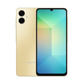 Смартфон Samsung Galaxy A06 (златист), поддържа 2 SIM карти, 6.7" (17.01 cm) HD+ PLS дисплей, осемядрен Mediatek Helio G85 2 GHz, 6GB RAM, 128GB Flash памет (+microSD слот), 50 + 2 & 8 MPix камери, Android | JAR Computers Samsung Galaxy A06 128GB/6GB Gold SM-A065FZDHSEE