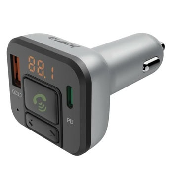 FM трансмитер Hama 14169, от 87.6 MHz до 107.9 MHz, Bluetooth, 1x USB, 1x USB-C, черен | JAR Computers HAMA 14169