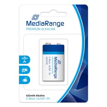Батерия алкална MediaRange Premium E-Block MRBAT107 6LR61, 9V, 632mAh, 1бр. image
