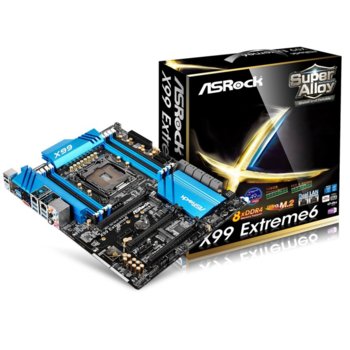 Дънна платка ASRock X99 Extreme6, X99, LGA 2011-3, DDR4 (OC), PCI-E (SLi&CF), 10x SATA3 6.0 Gb/s, 1x eSATA, 1x Ultra M.2 Socket, 6x USB 3.0, ATX | JAR Computers ASRock X99 Extreme6