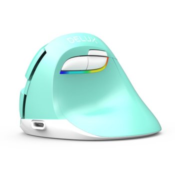 Мишка Delux M618 Mini, оптична (2400 dpi), безжична (Bluetooth и 2.4GHz), USB C, вертикална, зелена | JAR Computers Delux M618mini mint green