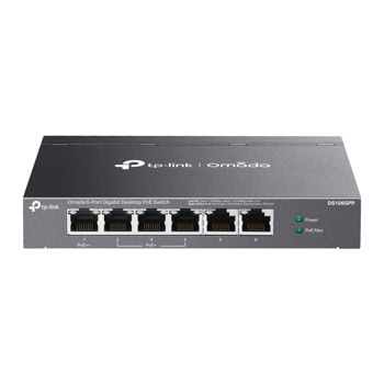Суич TP-Link Omada DS106GPP, 1000 Mbps, 6 порта, 6x 10/100/1000/2500Mbps RJ-45 (3x PoE+)(1x PoE+) | JAR Computers TP-Link Omada DS106GPP