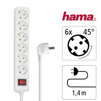 Разклонител Hama, 6 гнезда, 1.4m, ключ, бял | JAR Computers HAMA 30384 Protection Strip 6 1.4m Black