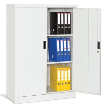 Метален шкаф Carmen CR-1234 Е, 2x рафтове, 2x шкафове, 2x лоста за закачалки, прахово боядисан, метален, вентилационен отвор, сив image