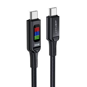 Кабел Acefast C7-03 LED display, от USB C(м) към USB C(м), 100W, 1.2m, черен | JAR Computers кабел acefast c7-03 led display