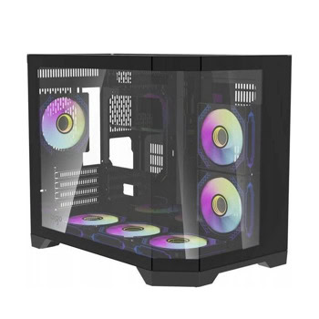 Кутия Aigo FT418, microATX/Mini-ITX, 1x USB 3.0, 6x 120mm ARGB вентилатора, с прозорец, черна, без захранване | JAR Computers Aigo FT418 Black FT418-6F-BK