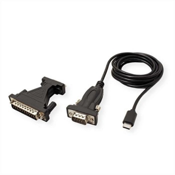 Кабел Roline 12.99.1162, USB C(м) към Serial DB-9/DB25(м), 1.8m, черен | JAR Computers Roline 12.99.1162