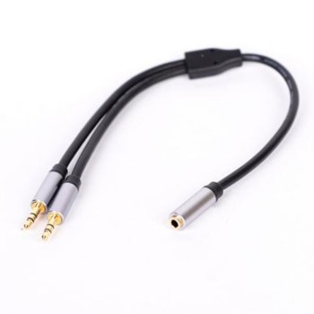 Кабел Royal CABLE-415A HQ, от 2x 3.5mm жак(м) към 3.5mm жак(ж), 0.2m, черен, позлатени конектори | JAR Computers Royal CABLE-415A HQ 21015055