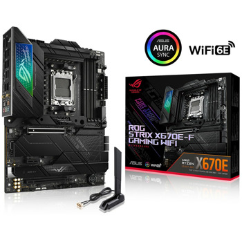 Дънна платка Asus ROG Strix X670E-F Gaming WIFI, X670E, AM5, DDR5, PCI-E 5.0 (DP&HDMI), 4x M.2, 4x SATA 6Gb/s, 3x USB C, ATX | JAR Computers ASUS ROG STRIX X670E-F GAMING WiFi 6E