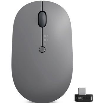 Мишка Lenovo Go Multi-Device Storm Grey (GY51C21211), оптична (2400 dpi), безжична, Bluetooth, USB Type C, сива, 6 програмируеми бутона, може да се свързва с до 3 устройства | JAR Computers Lenovo Go Wireless Multi-Device GY51C21211