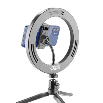 Стойка за селфи Cellularline Selfie Ring, USB, LED пръстен, с трипод, за телефони с ширина 5.8-8.5 см, 3 режима на осветление, 3000-6500K, сив | JAR Computers Cellularline Selfie Ring