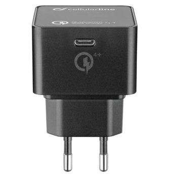 Зарядно устройство Cellular Line, от контакт към 1x USB-C(ж), Quick Charge ™ 4+ (max 30W), черно | JAR Computers CellularLIne зарядно с Power Delivery IT6076