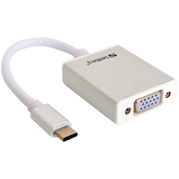 Преходник Sandberg 136-13, USB C(м) към VGA(ж), бял | JAR Computers Sandberg 136-13 USB C(м) към VGA(ж)